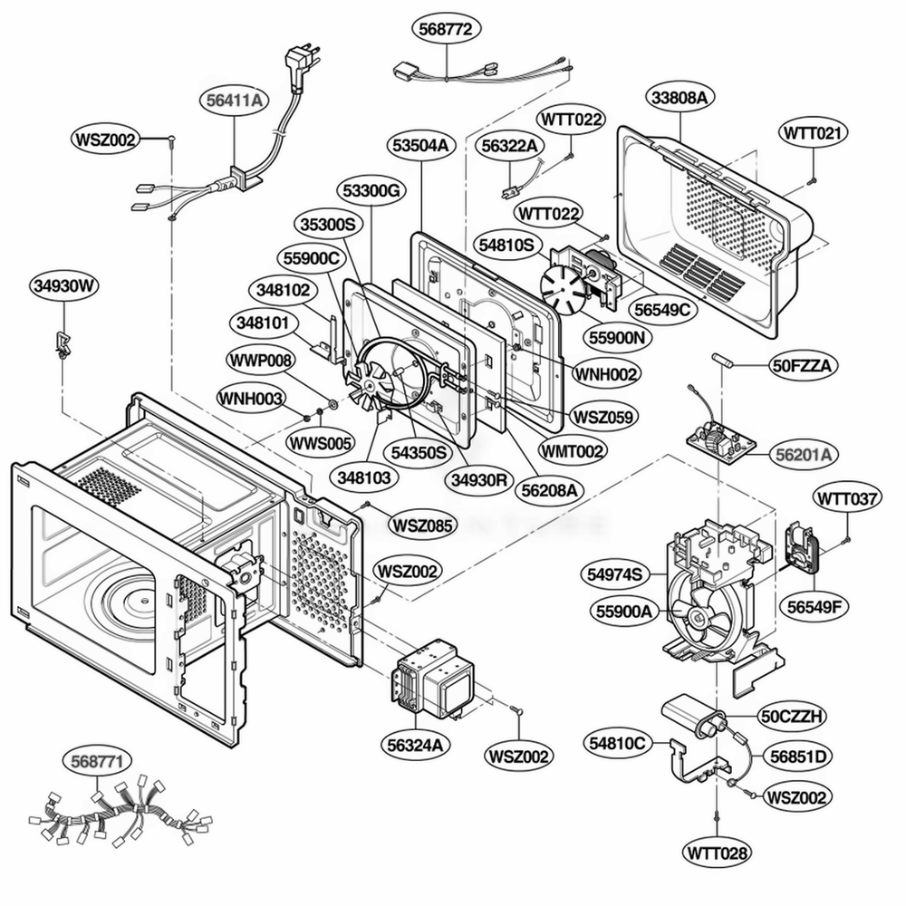 Interior Parts 2 Diagram and Parts List for ACM1580AB ABKEAMA LG Range