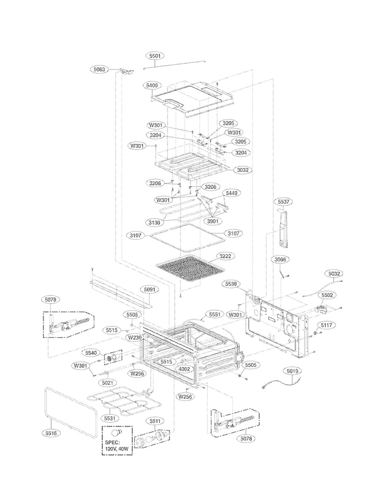 Upper Cavity Parts Diagram and Parts List for LDE3037SW  LG Range