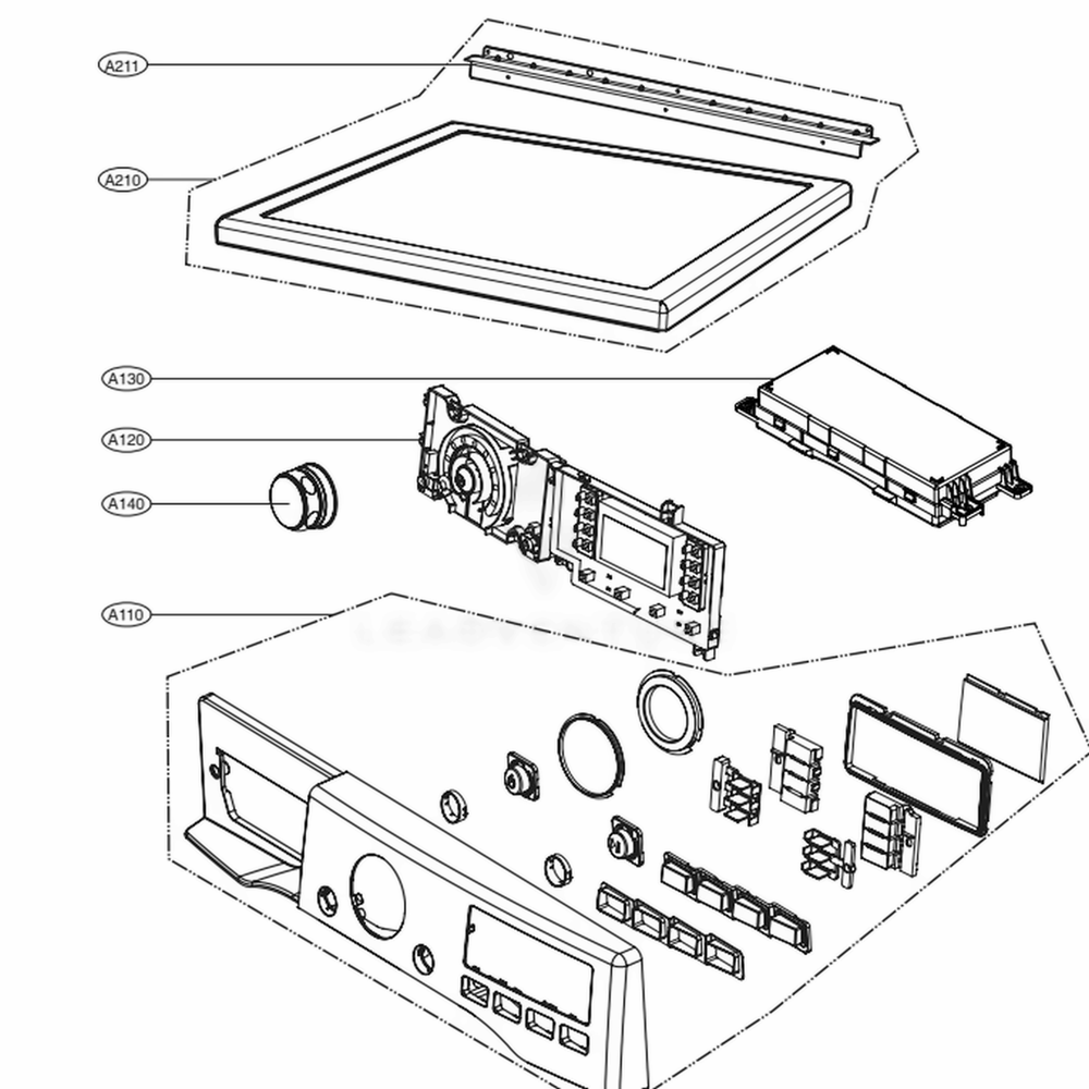 Control Panel And Plate Assembly Diagram and Parts List for DLGX3571W ABWEEUS LG Washer Dryer Combo