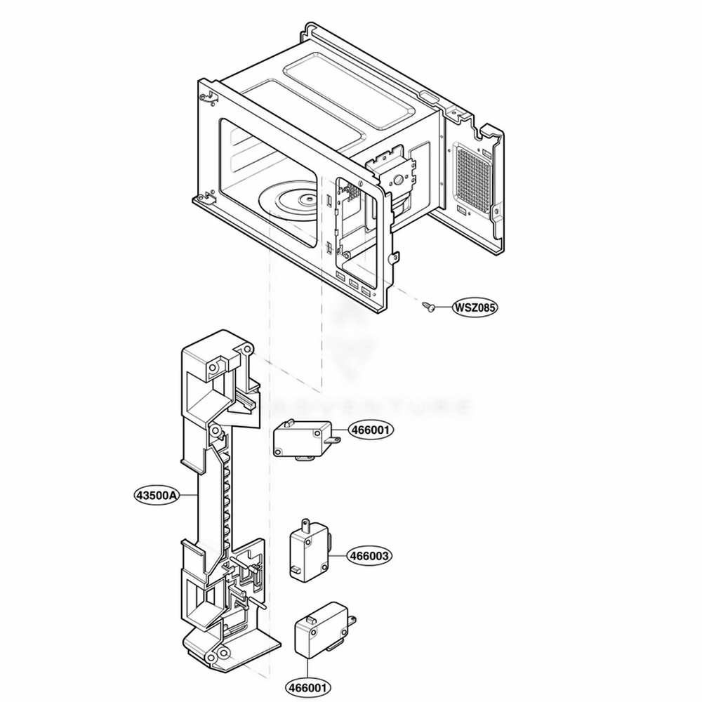 Latch Board Parts Diagram and Parts List for JES1339WC CWHEGEU LG Wall Oven