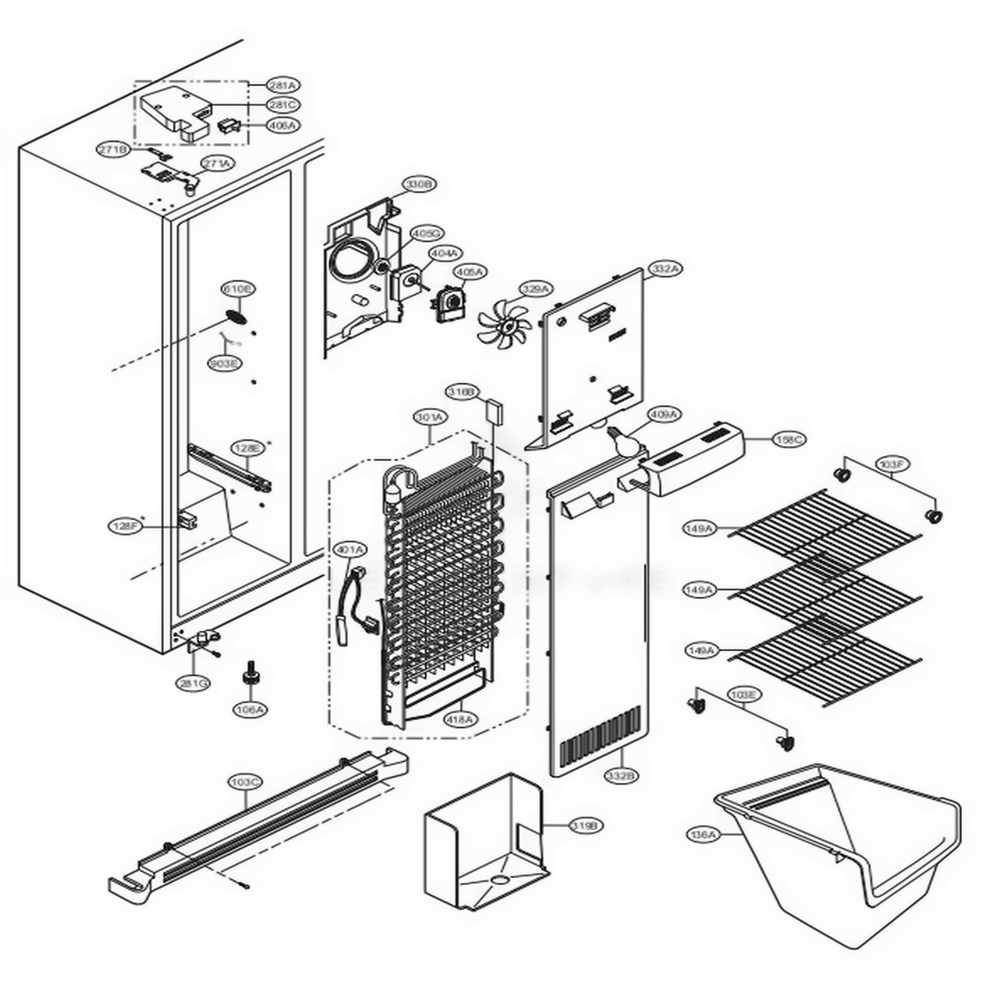 Freezer Compartment Diagram and Parts List for LSC27910TT ATI2LGA LG Refrigerator