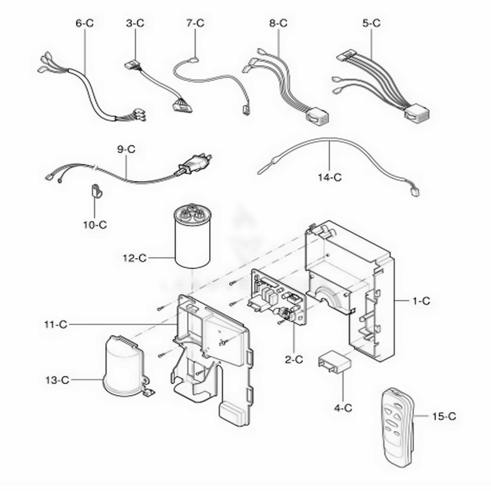 Control Box Assembly Diagram and Parts List for 580 AWYDSRU LG Air Conditioner