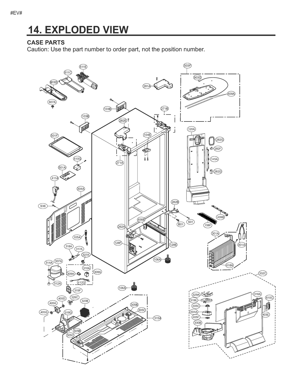 Case Parts Diagram and Parts List for GM-F223DSXM ASTCNA1 LG Refrigerator