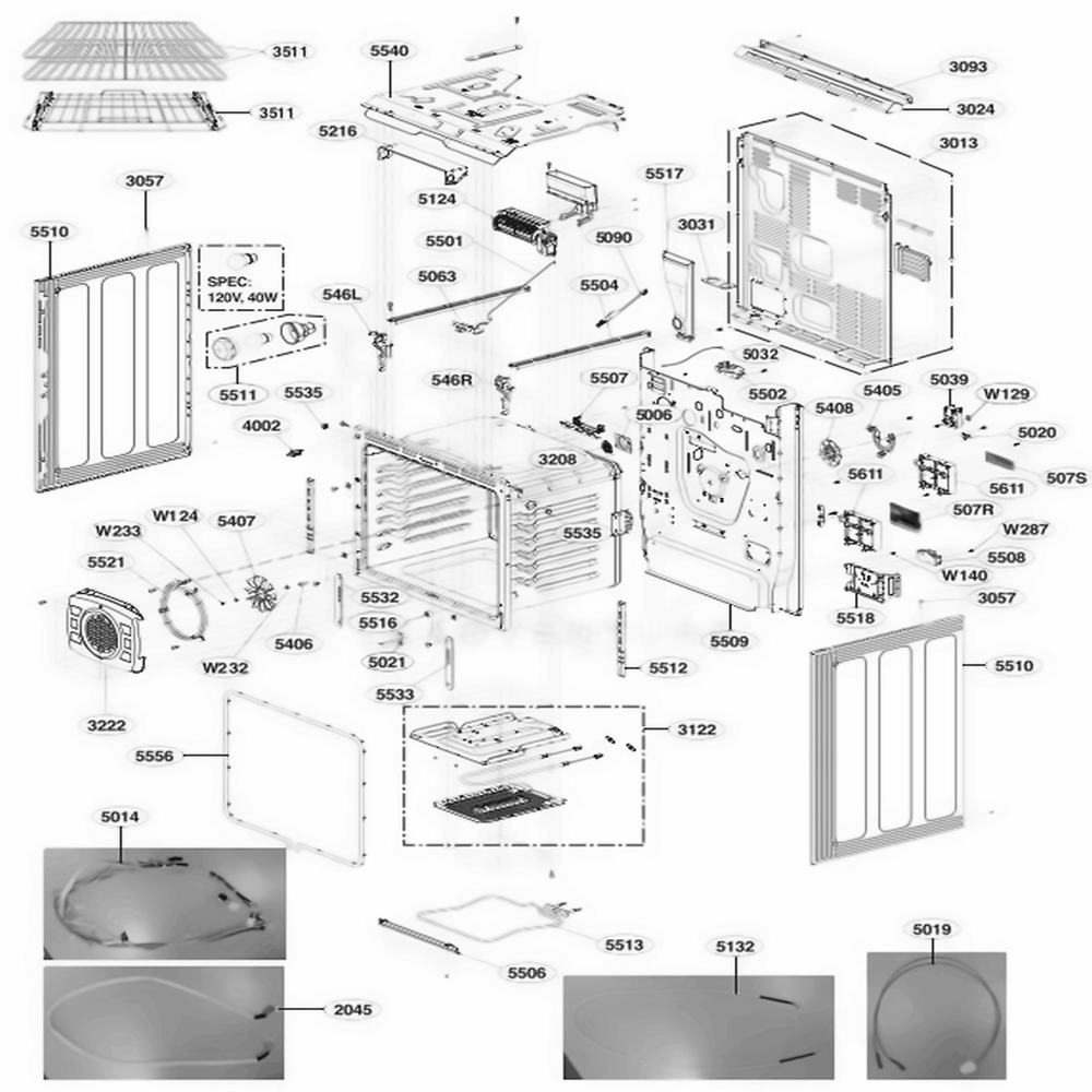 Cavity Parts Diagram and Parts List for UPSE3024ST ASTLSGN LG Wall Oven
