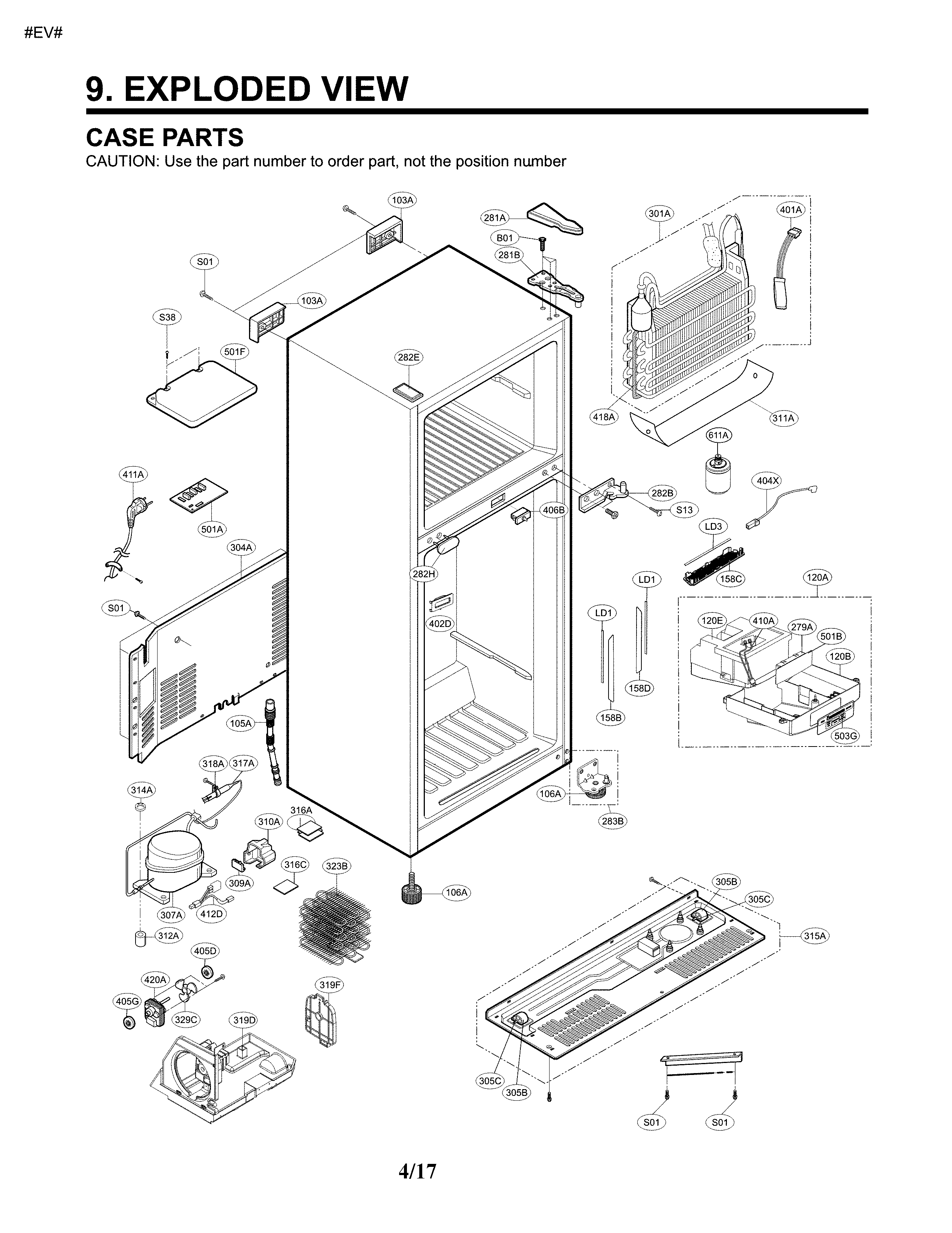 Case Parts Diagram and Parts List for 79579433217  Kenmore Refrigerator