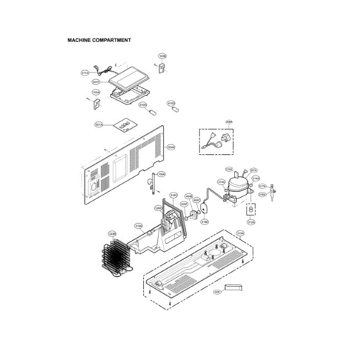 Machine Compartment Diagram and Parts List for LSXS26366S 02 LG Refrigerator