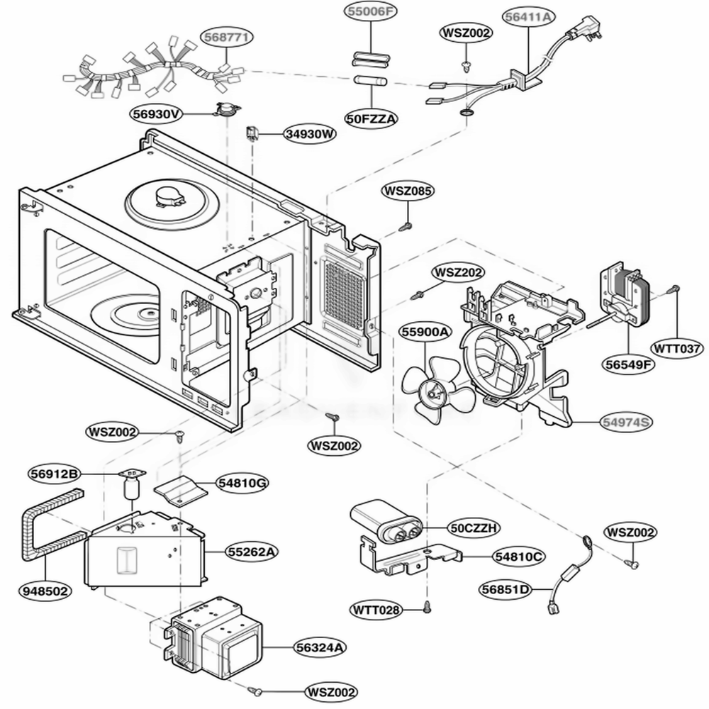 Interior Parts Diagram and Parts List for KCMS185JSS AS1EKAD LG Wall Oven