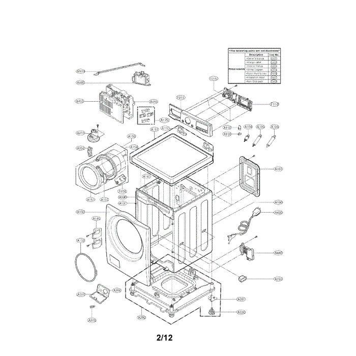 Cabinet And Control Panel Assembly Diagram and Parts List for WM3070HRA 00 LG Washer