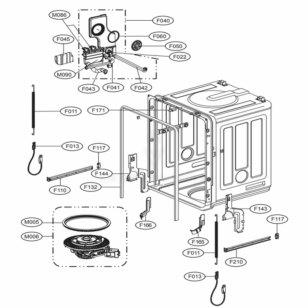Tub Assembly Diagram and Parts List for LDS5540ST ASTEEUS LG Dishwasher