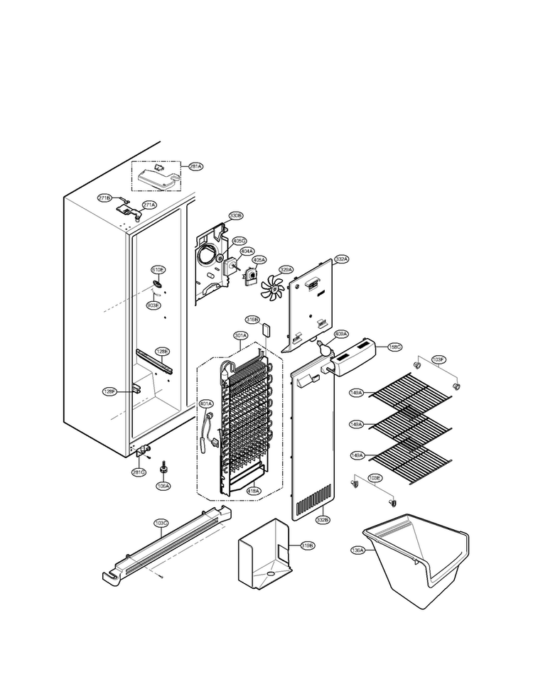 Freezer Compartment Parts Diagram and Parts List for LSC27921SB05  LG Refrigerator