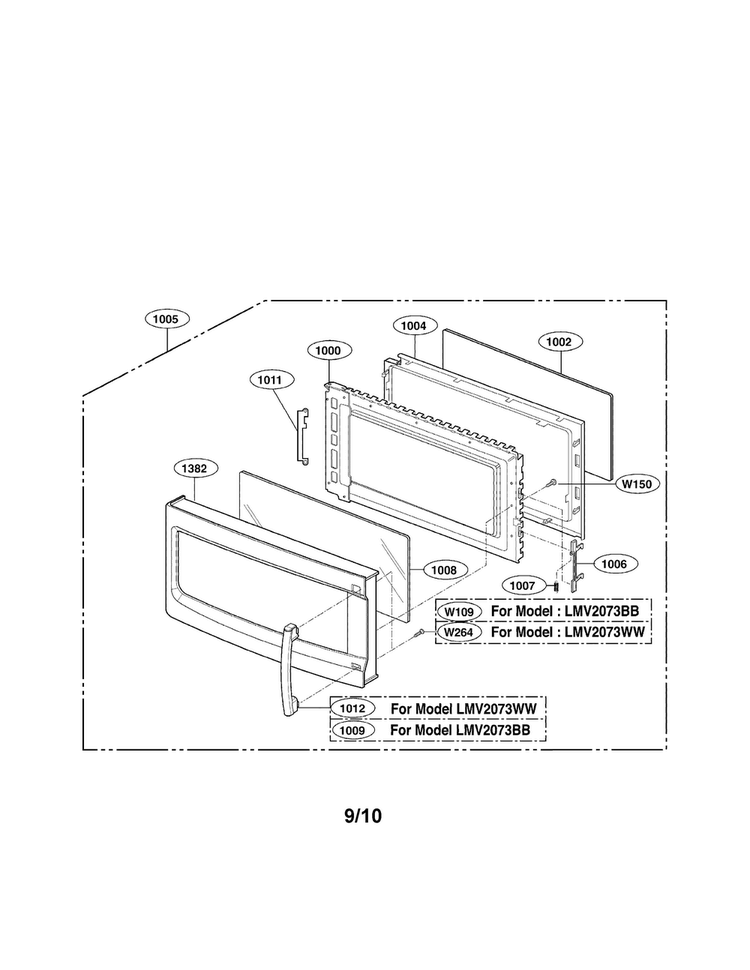 Door Parts Diagram and Parts List for LMV2073BB 01 LG Microwave