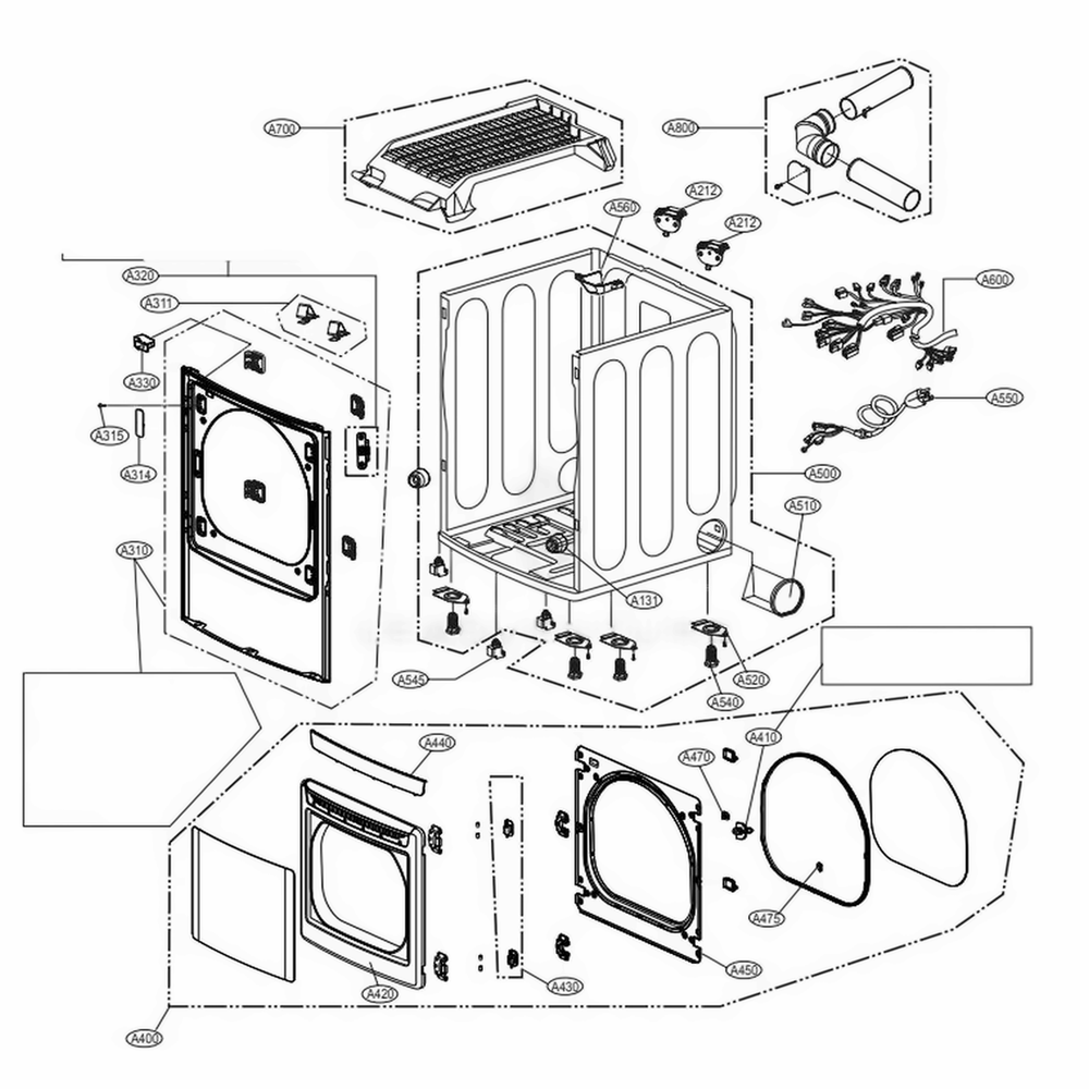 Cabinet And Door Assembly Diagram and Parts List for DLG4902W ABWEEUS LG Dryer