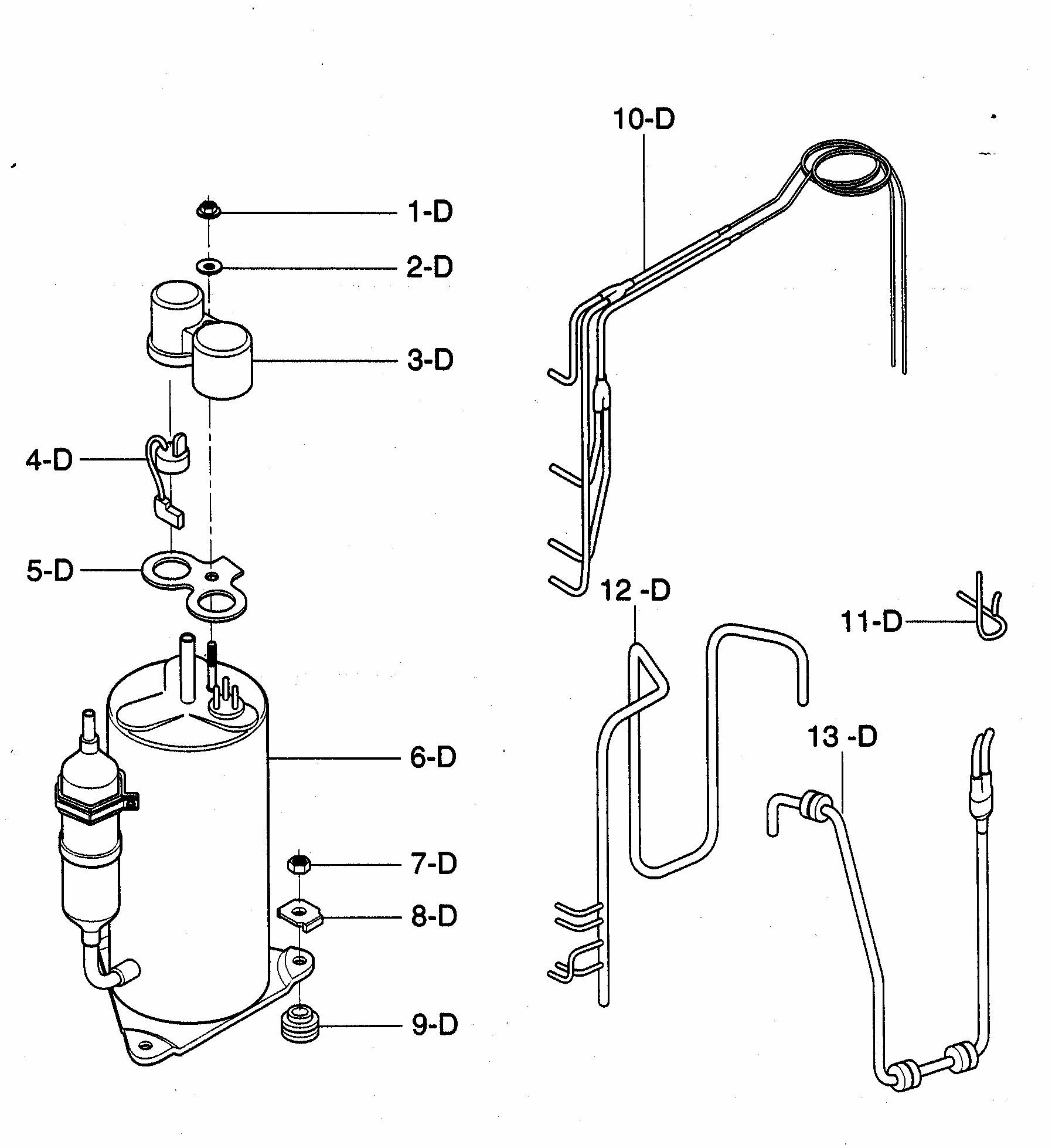 Compressor Parts Diagram and Parts List for 58075144500  Kenmore Air Conditioner