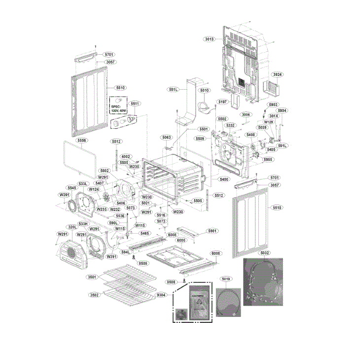 Lower Cavity Diagram and Parts List for LDG4313ST 00 LG Range