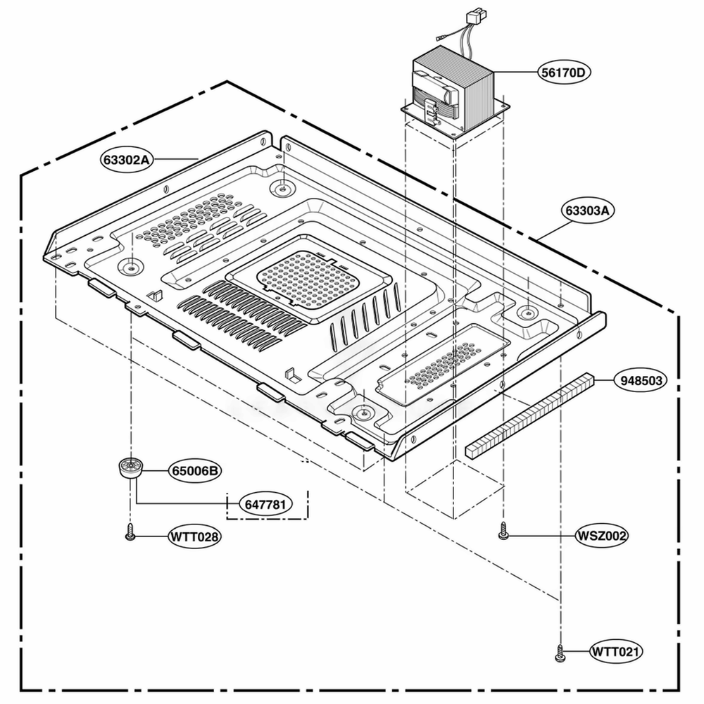 Base Plate Parts Diagram and Parts List for MH667Y ASLQRUS LG Range
