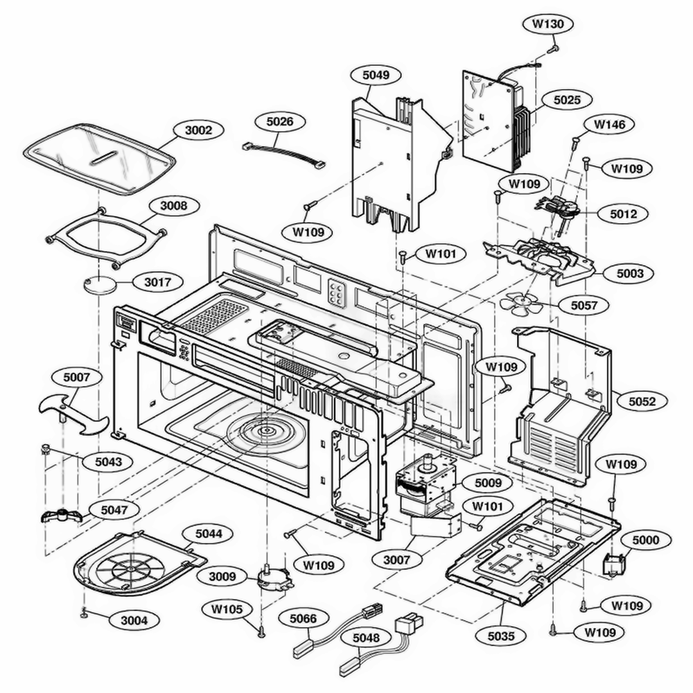 Interior Parts 1 Diagram and Parts List for 64762 AW1ESEA LG Range