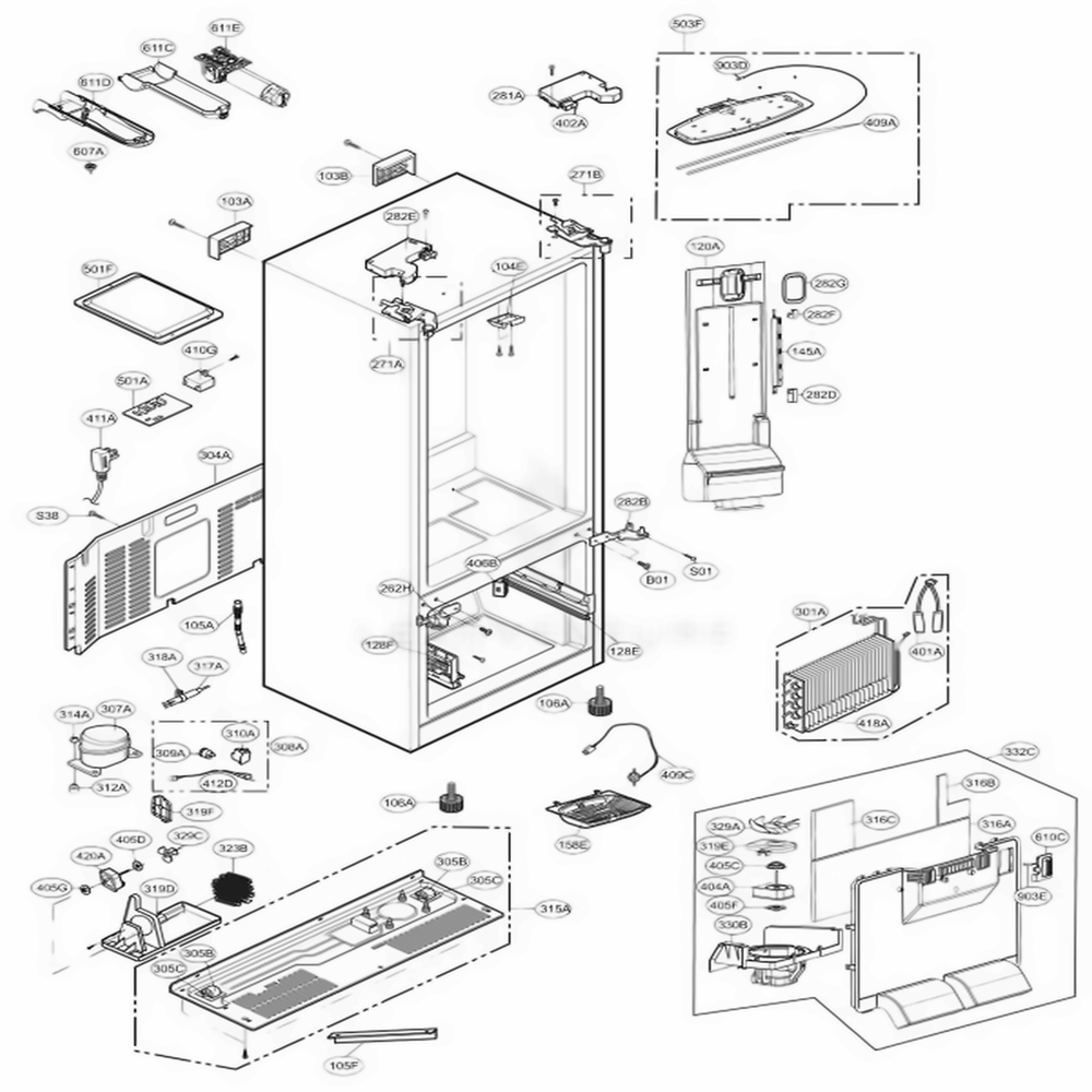 Case Parts Diagram and Parts List for LFD22786ST ASTCNA1 LG Refrigerator