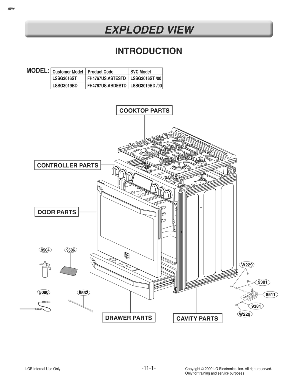 Introduction Diagram and Parts List for FH4767US ABDESTD LG Range