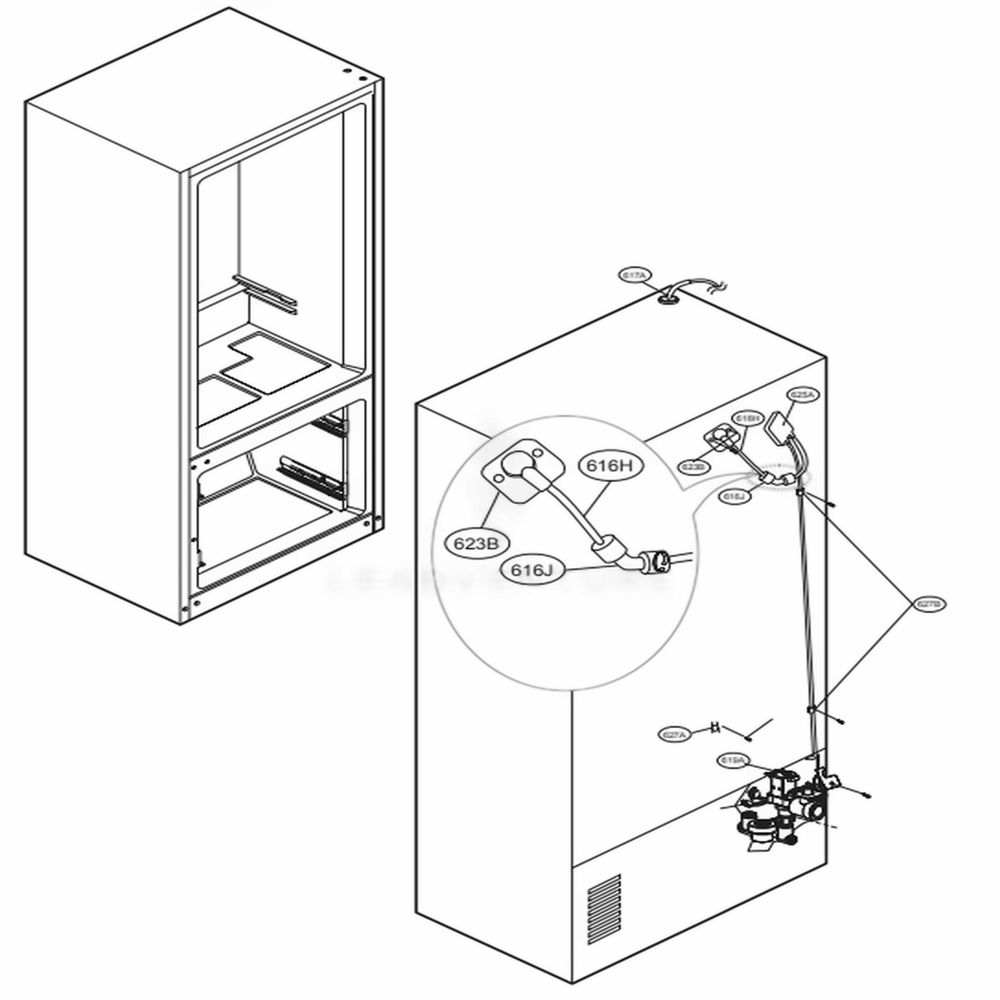 Valve And Water Tube Parts Diagram and Parts List for LFXS28566M AMTCNA3 LG Refrigerator