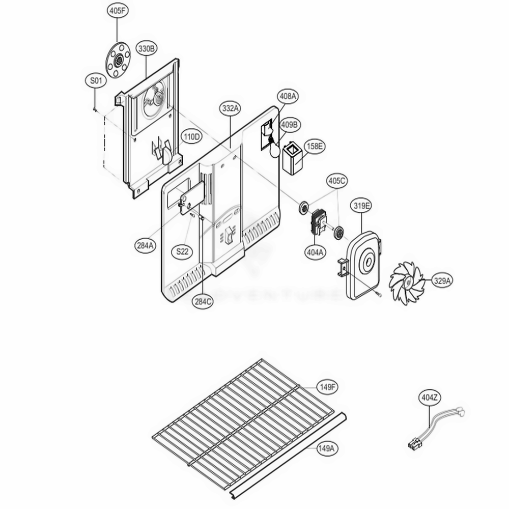 Freezer Parts Diagram and Parts List for 79014 ABI1SER LG Refrigerator