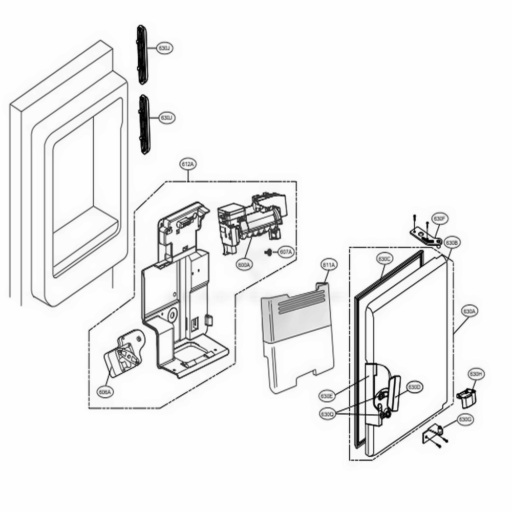 Ice Maker And Ice Bin Parts Diagram and Parts List for 71079 AWBCSE2 LG Refrigerator