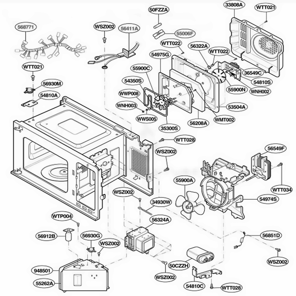 Interior Parts 1 Diagram and Parts List for LMH1017CVW AW1ELGA LG Range