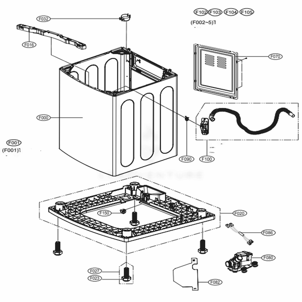 Outer Case Assembly Diagram and Parts List for WT1201CW ABWEPUS LG Washer