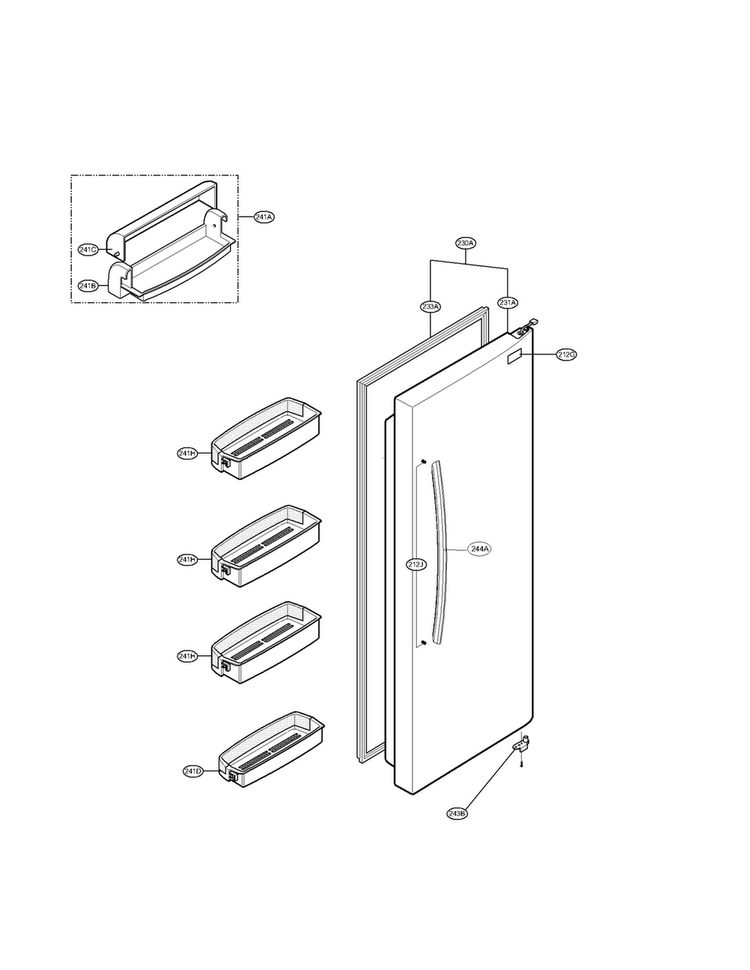 Refrigerator Door Parts Diagram and Parts List for LSC27921SB05  LG Refrigerator