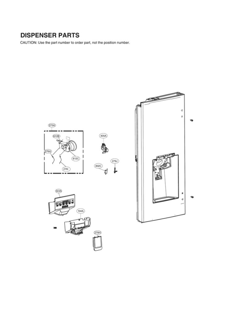 Dispenser Door Parts Diagram and Parts List for LFXS28596M 01 LG Refrigerator