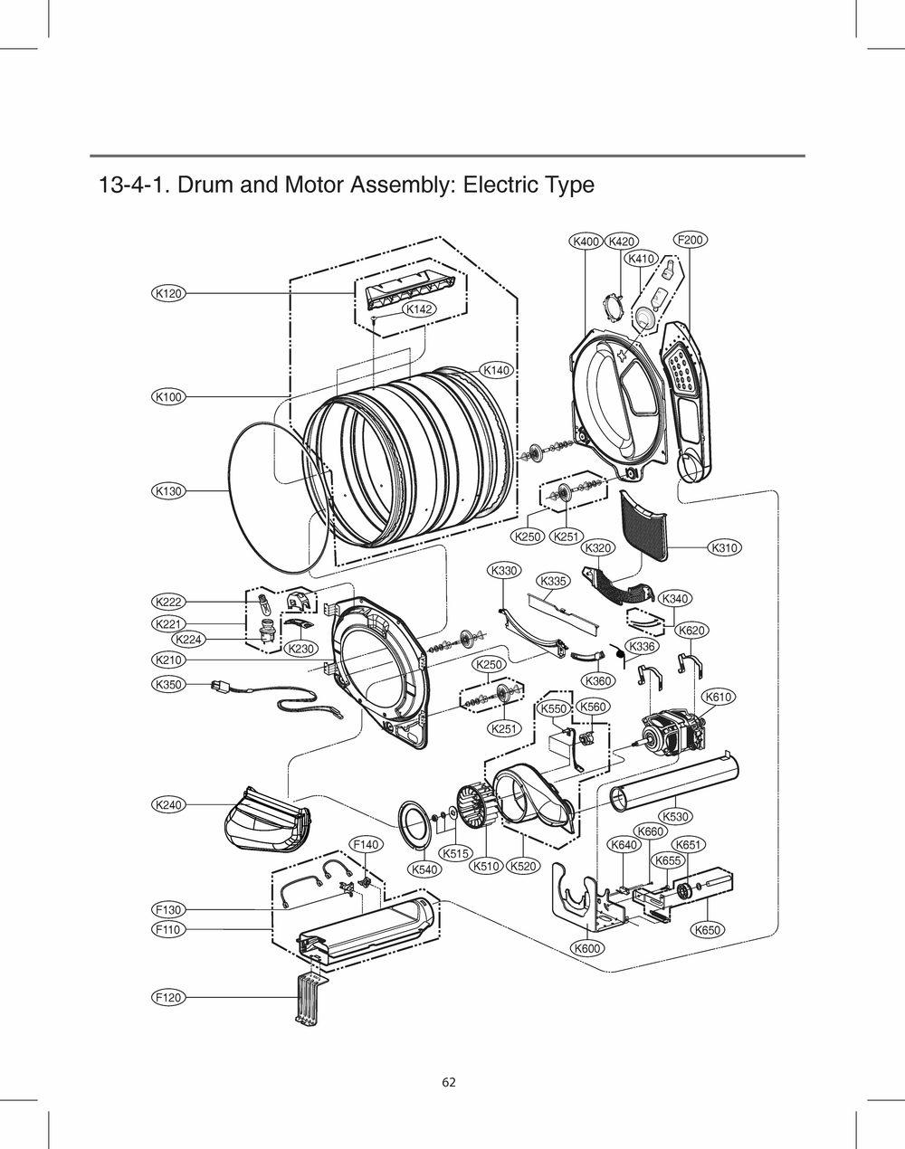 Drum And Motor Assembly Diagram and Parts List for DLE3300W ABWEEUS LG Dryer