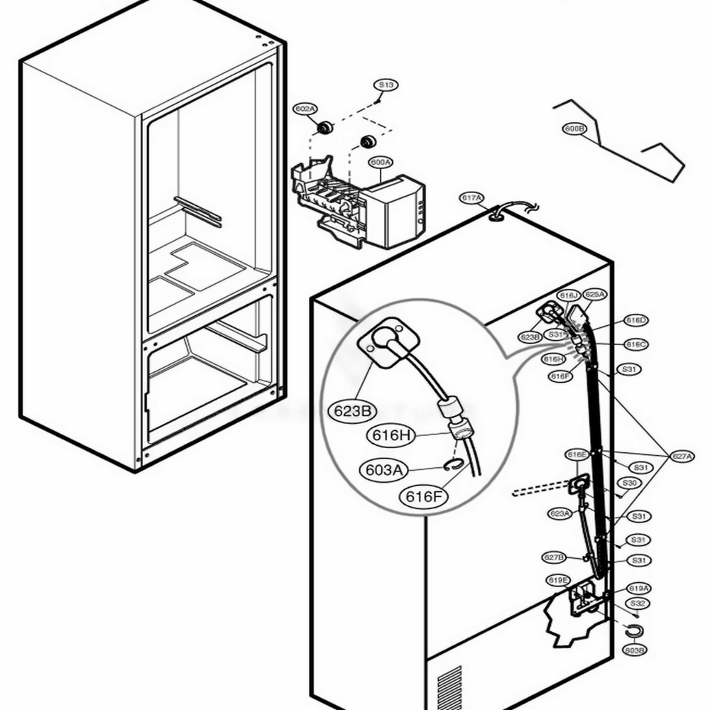 Ice Maker Parts Diagram and Parts List for 77542 ASWCSER LG Refrigerator