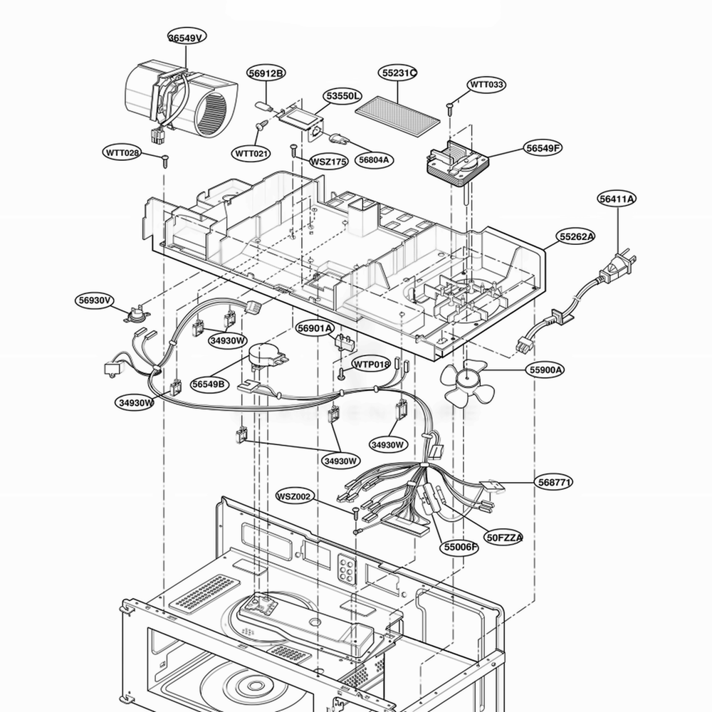 Interior Parts 2 Diagram and Parts List for MH7130XEZ1 A1EWRP LG Range