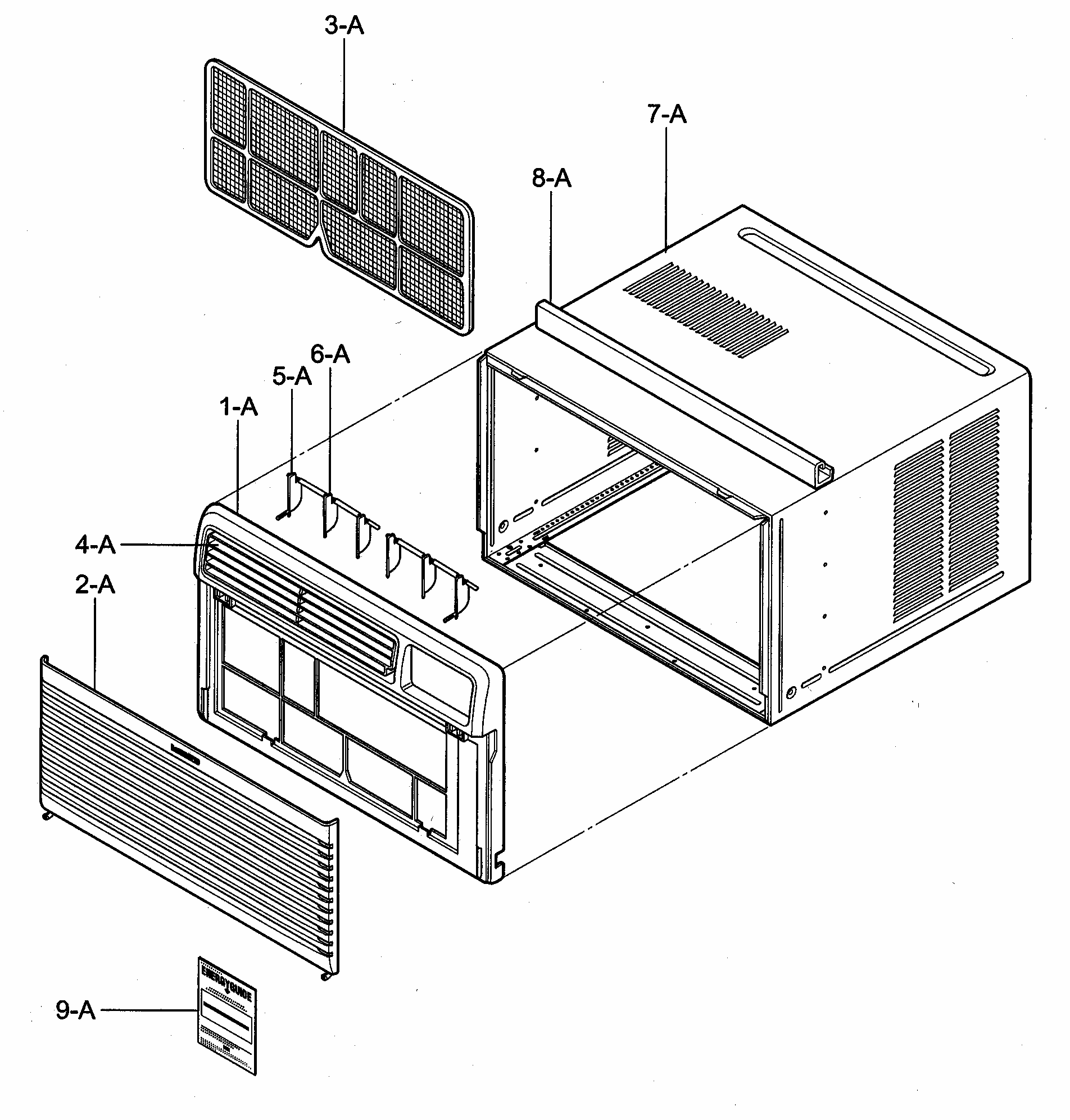 Cabinet/front Grille Assy Diagram and Parts List for 58076129200  Kenmore Air Conditioner