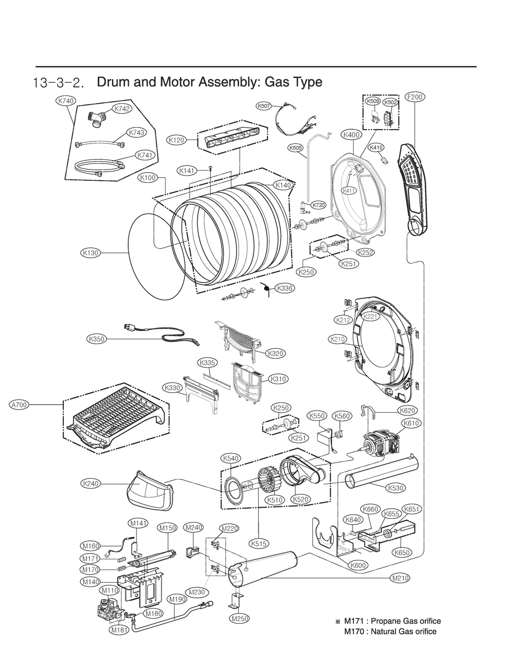 Drum And Motor Assembly Diagram and Parts List for RN1376HS ABSEEUS LG Dryer