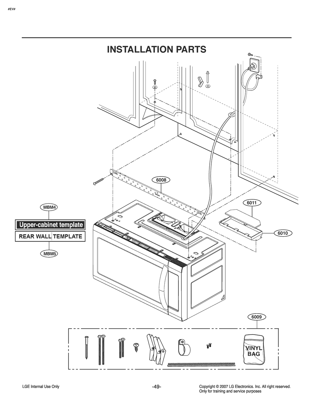 Installation Parts Diagram and Parts List for MV2094ASDL CFSELGA LG Microwave