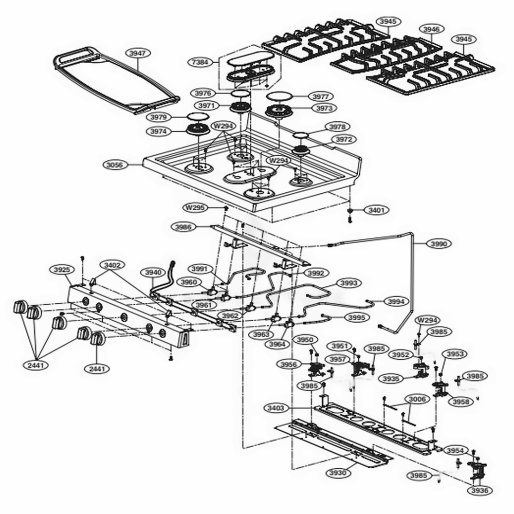 Cooktop Parts Diagram and Parts List for LRG3193BM FBMELGA LG Range