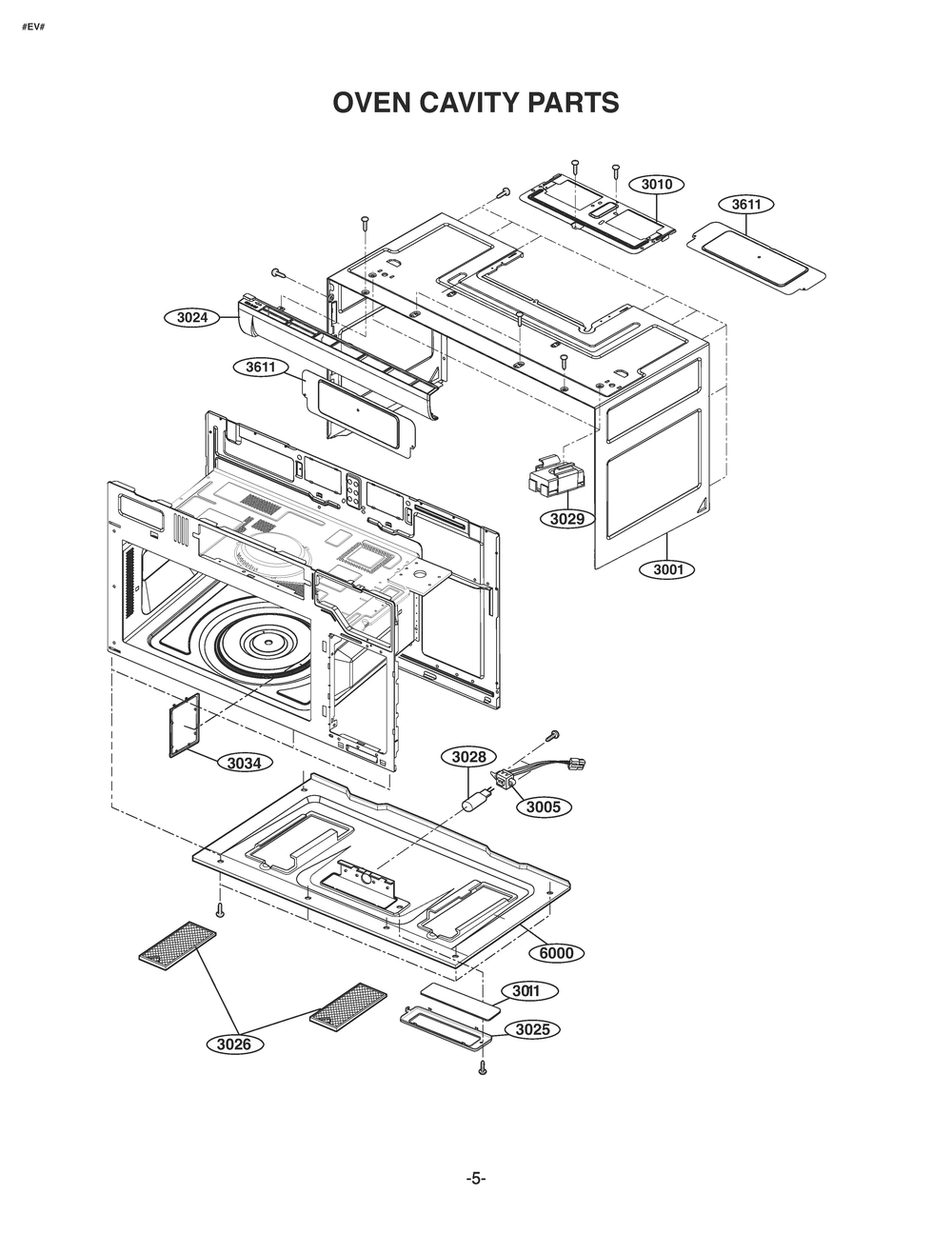 Oven Cavity Parts Diagram and Parts List for JVM6175YKFS CFSEGEU LG Microwave Oven Combo