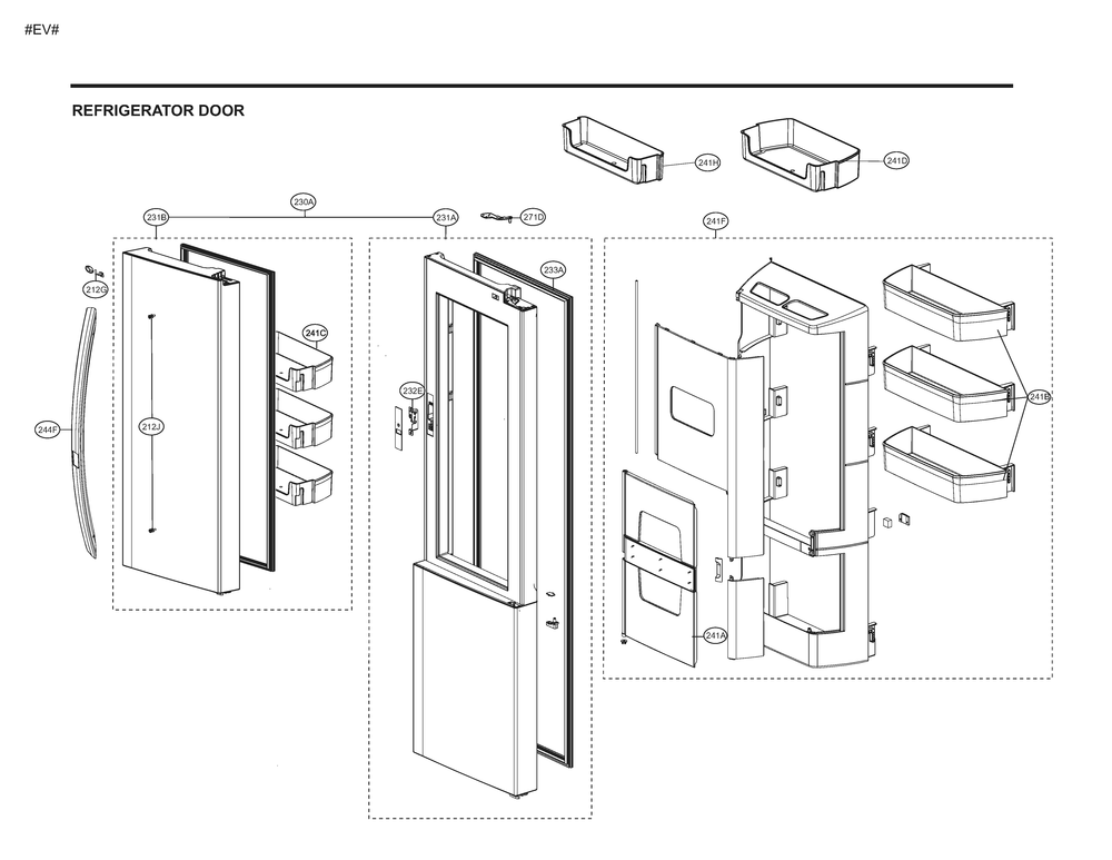Refrigerator Door Diagram and Parts List for GM-J267NQBL ASWCSE2 LG Refrigerator