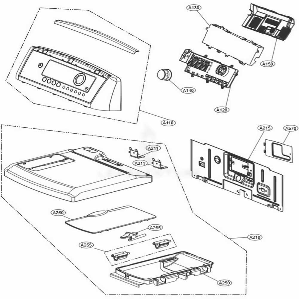 Control Panel And Plate Assembly Diagram and Parts List for DLEX5780WE ABWEEUS LG Dryer