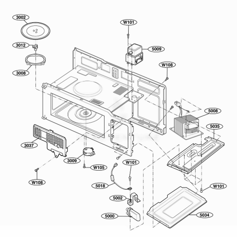 Interior Parts 1 Diagram and Parts List for 62649 ABKESEA LG Range