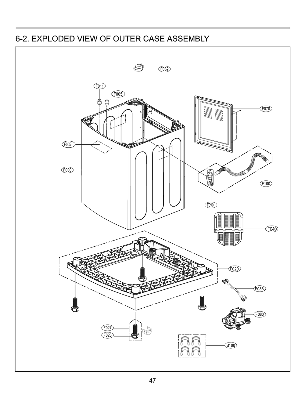 Outer Case Assembly Diagram and Parts List for T1889EFHT5 ASSETUS LG Washer
