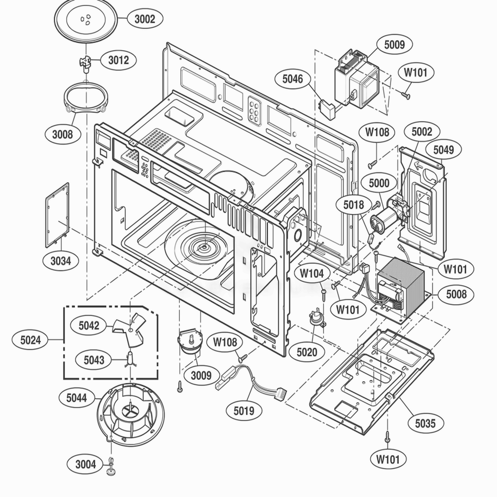 Interior Parts 1 Diagram and Parts List for JMV8196ACQ ABSEJEC LG Range