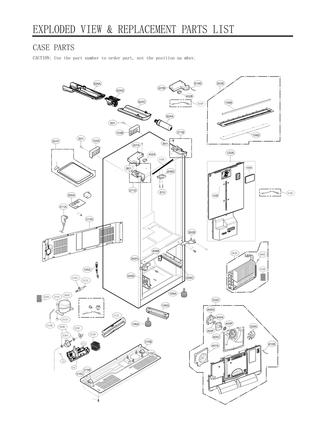 Case Parts Diagram and Parts List for GC-J288NSXM ASTCNA2 LG Refrigerator