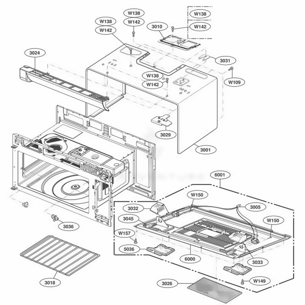 Oven Cavity Parts Diagram and Parts List for LMVM2085SW CWHELGA LG Microwave