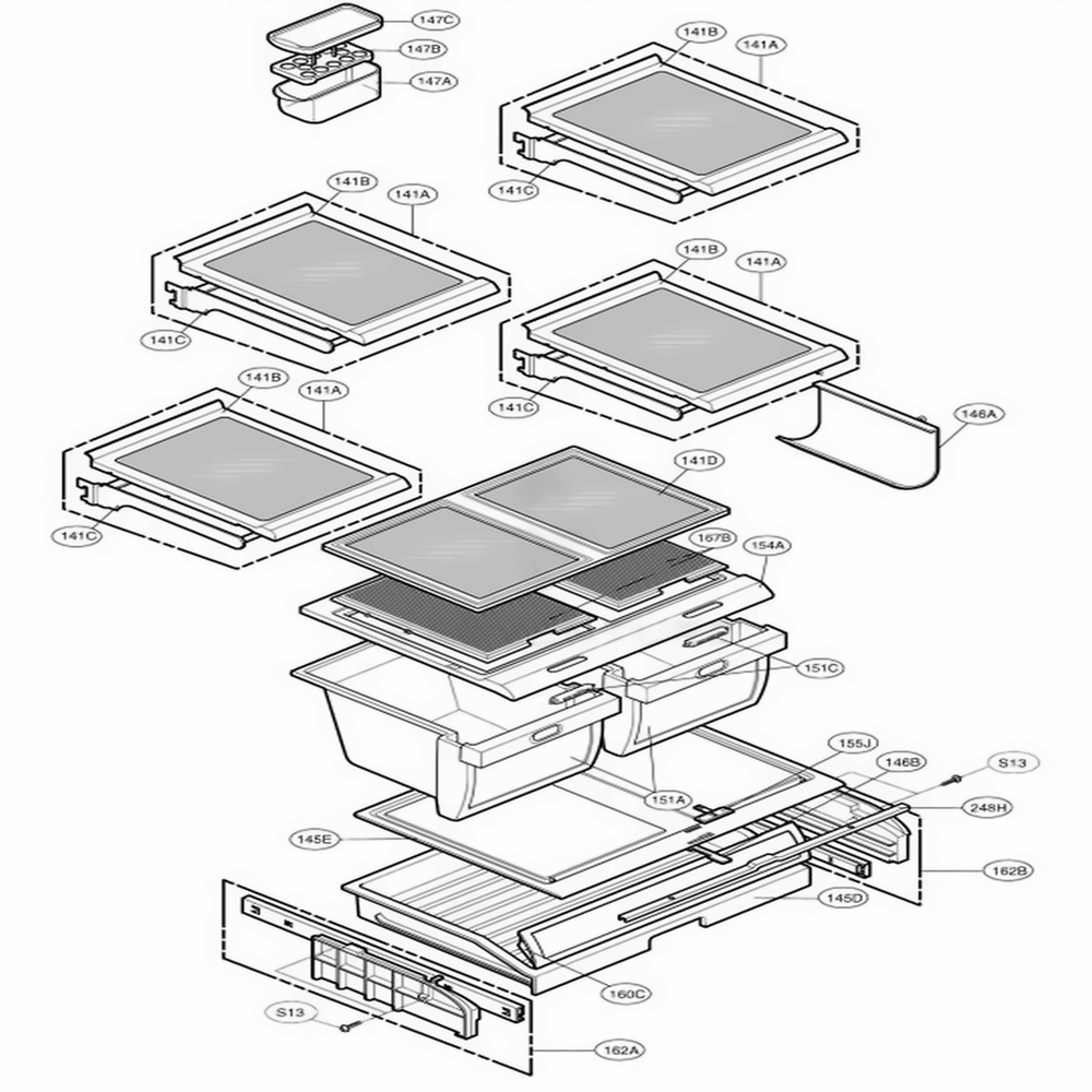 Refrigerator Parts Diagram and Parts List for 77552 ASWCSEF LG Refrigerator