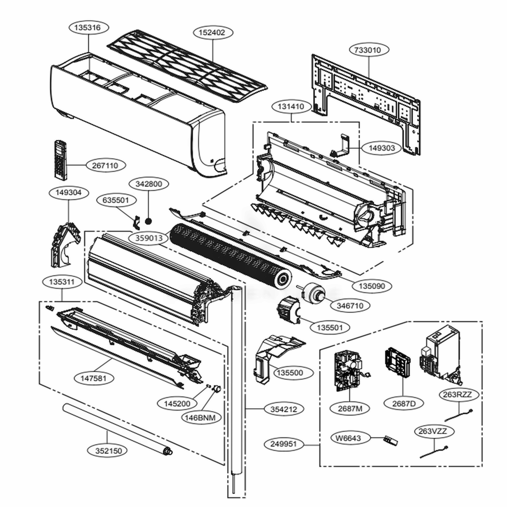 Indoor Unit Diagram and Parts List for LSN240HEV2 AT3GEUS LG Air Conditioner