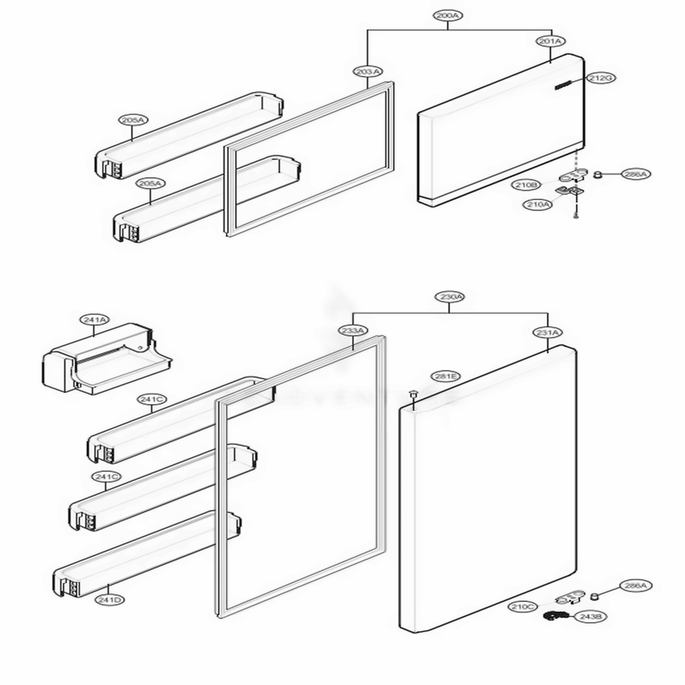 Door Parts Diagram and Parts List for LTCS24223B AWBCNA6 LG Refrigerator