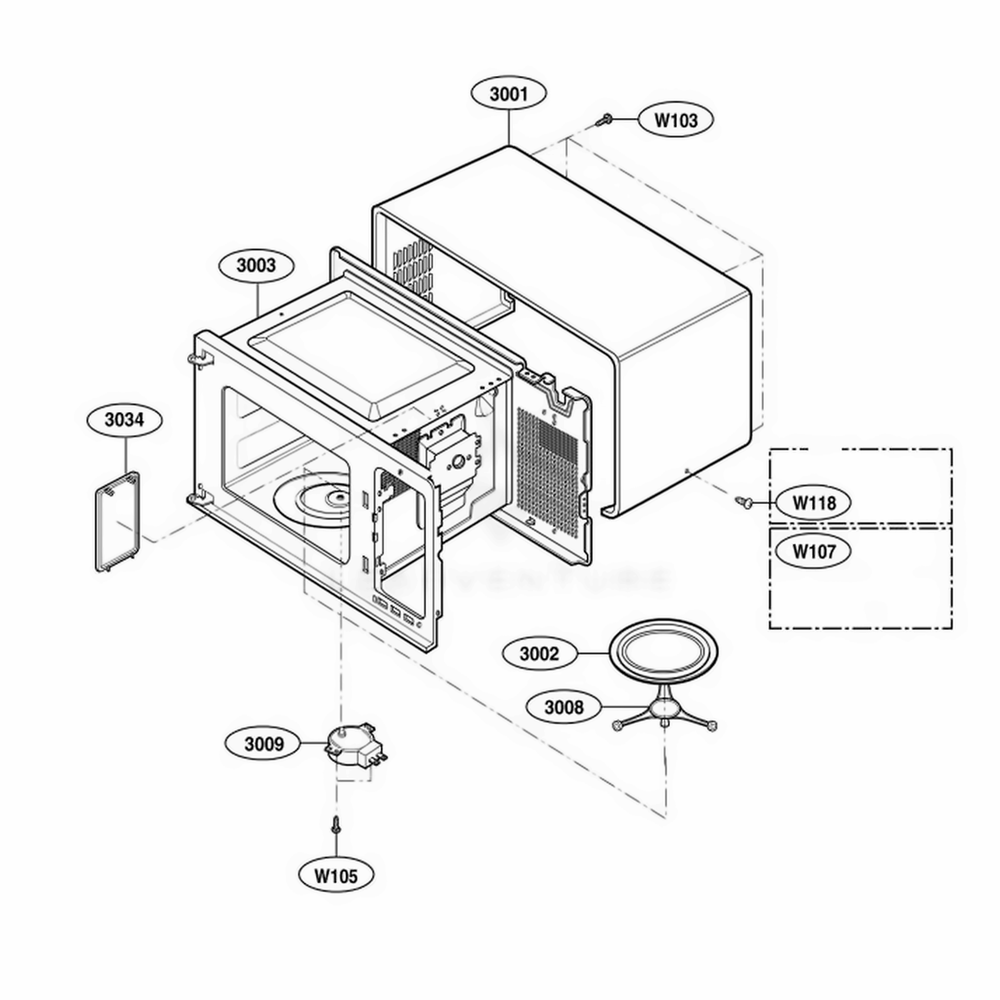 Oven Cavity Parts Diagram and Parts List for 62259 CB1ESEA LG Wall Oven