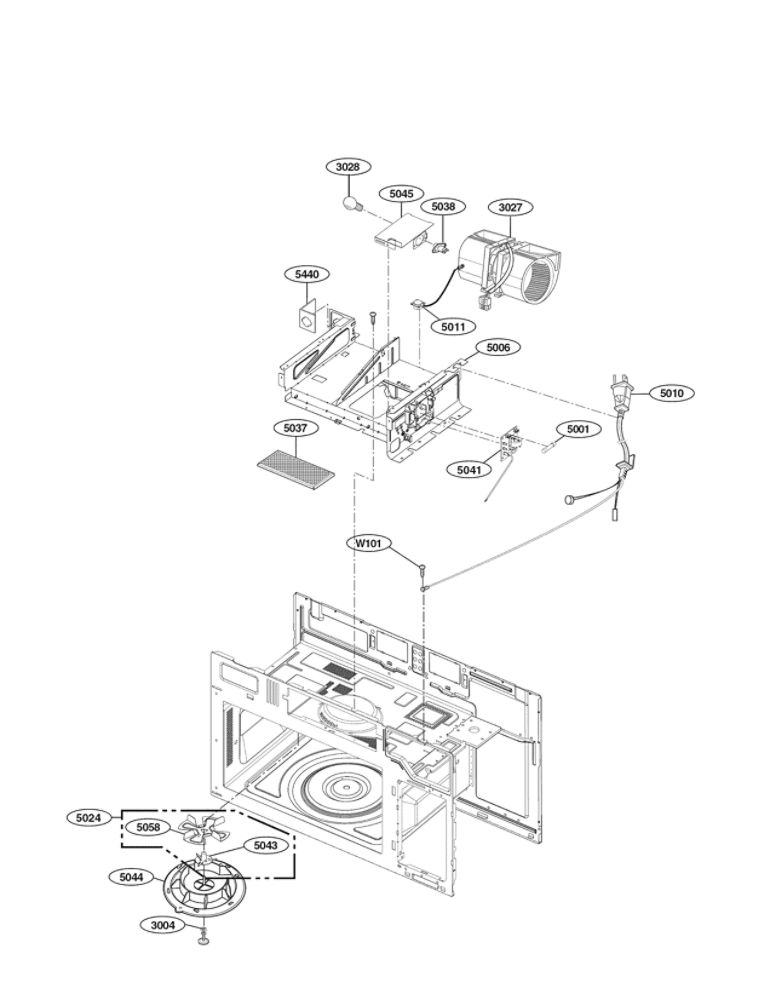 Interior Parts 2 Diagram and Parts List for LMV1831ST 00 LG Microwave