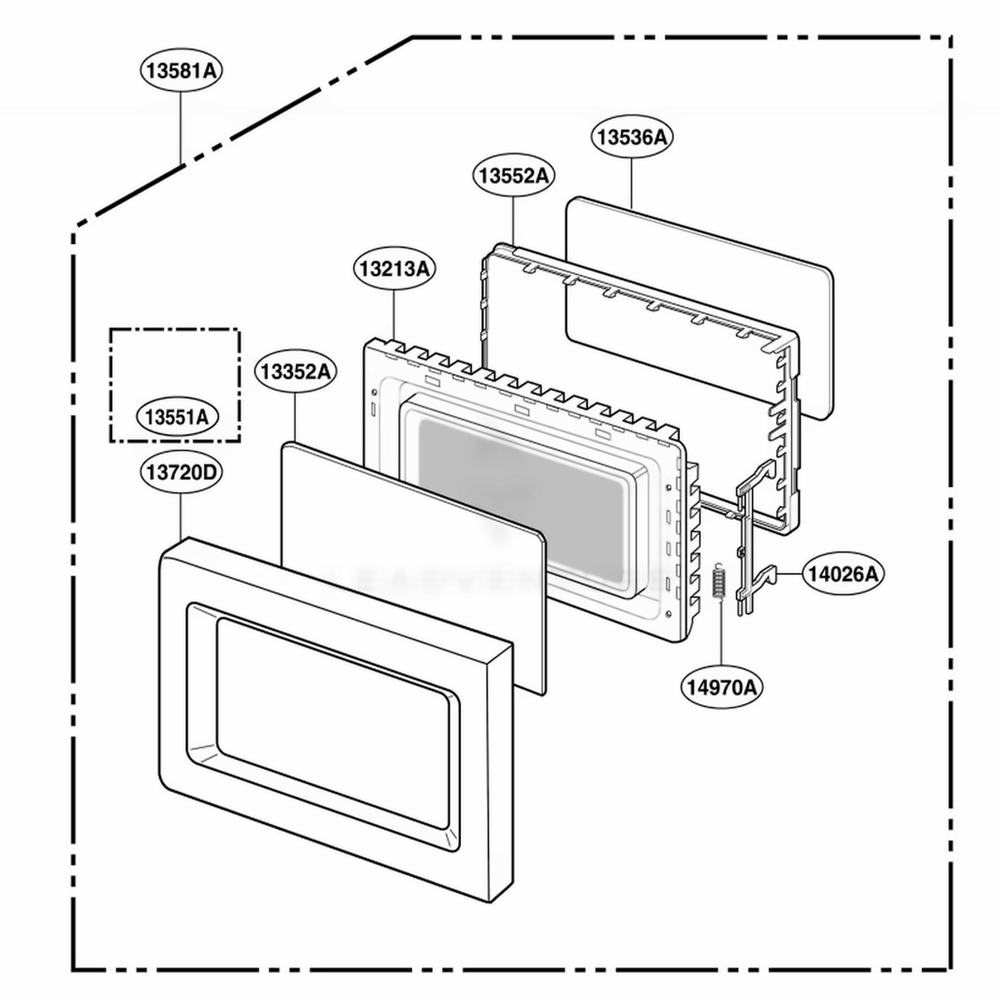 Door Parts Diagram and Parts List for JES1656BH CBKEGEU LG Range